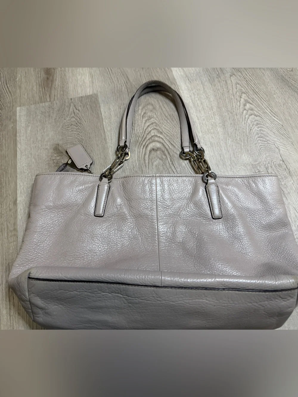 Coach Taupe Leather Tote with Chain-Link Handles